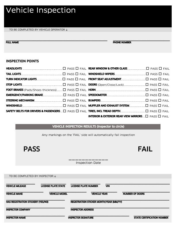 Uber Inspection Form